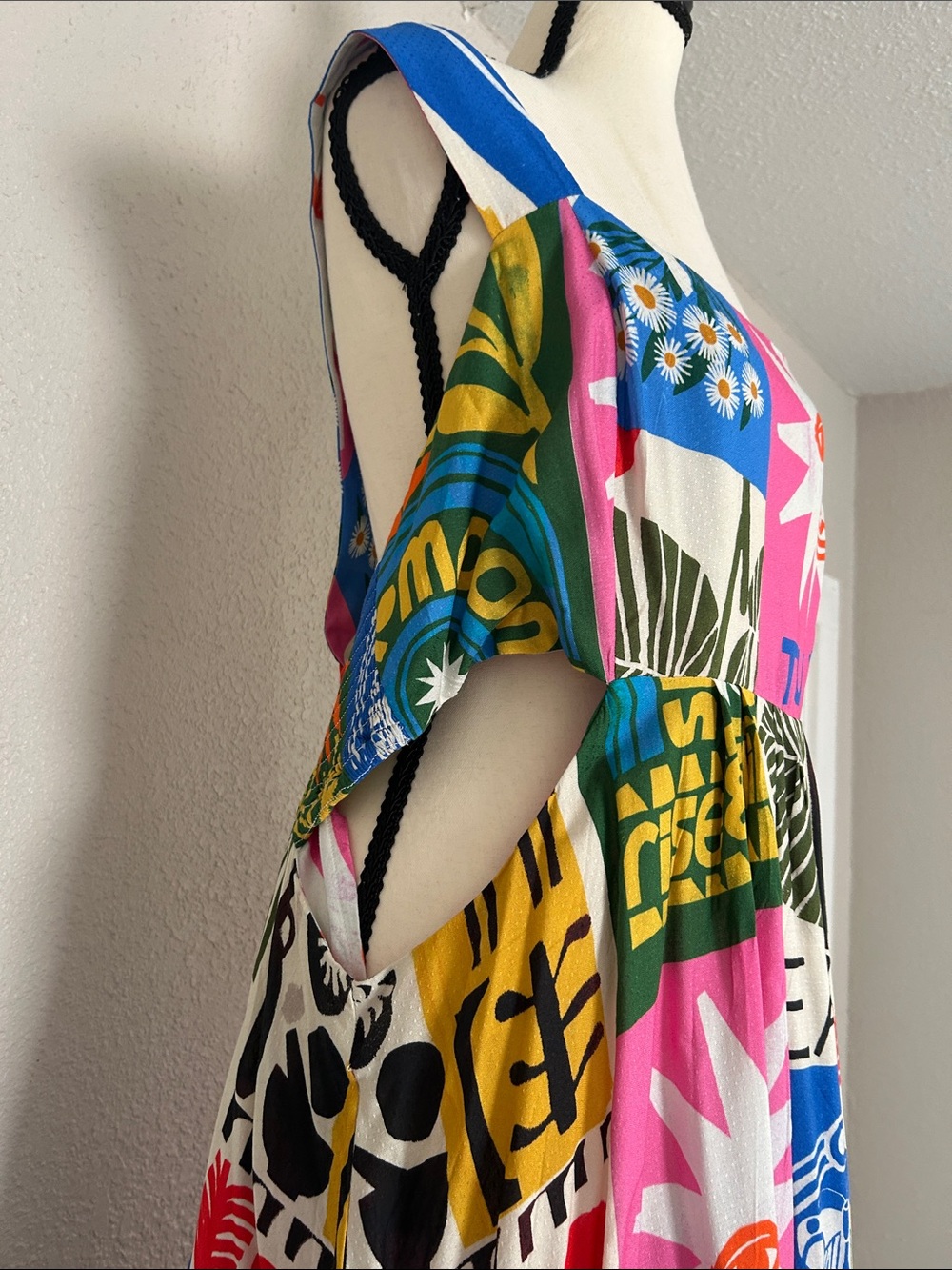 Anthropologie Bold Multicolor Graphic Maxi Dress with Pink and Blue Accents - Picture 2 of 9